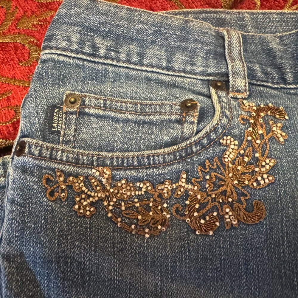 Ralph Lauren  Beaded Pocket Blue Jeans  Size 14